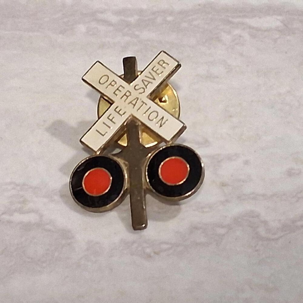 Railroad Crossing Pin Operation Life Saver Lapel Tie Tack Train Sign Pin